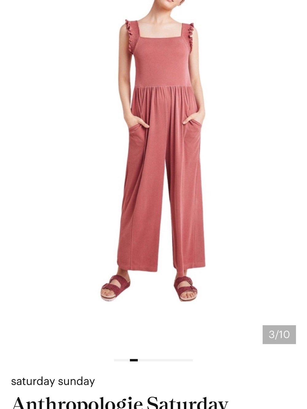 Smocked-Strap Flowy Jumpsuit in a rose color